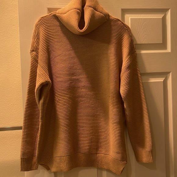 Bohemian Mustard Tan Knit Turtleneck Cozy Pullover Rib Winter Trendy Sweater - Picture 6 of 8